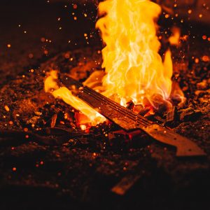 burning wood on fire pit